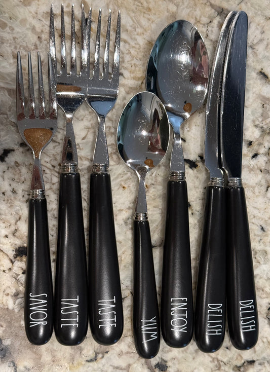 Rae Dunn black ceramic handled kitchen silverware set 7 pieces