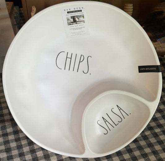 New Rae Dunn white melamine CHIPS/SALSA serving plate platter