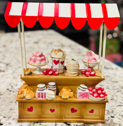 New wood and metal Valentines Day decor faux food cart display 8.5x11.25”