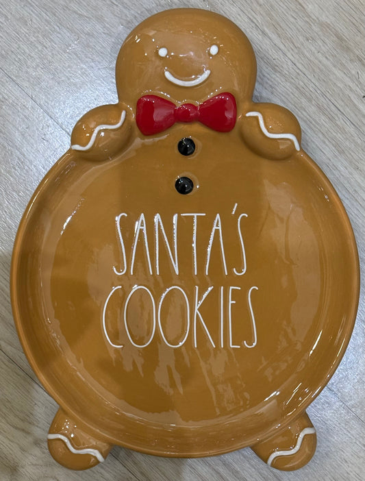 New Rae Dunn ceramic gingerbread man Christmas plate SANTA’S COOKIES 12.5x8