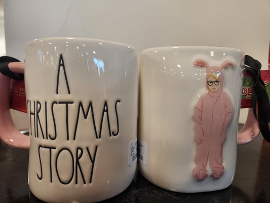 New Rae Dunn x A CHRISTMAS STORY ceramic Ralphie in pink Bunny suit coffee mug