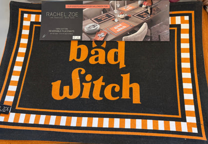 New Rachel Zoe 4-piece Halloween placemat set GOOD WITCH/BAD WITCH
