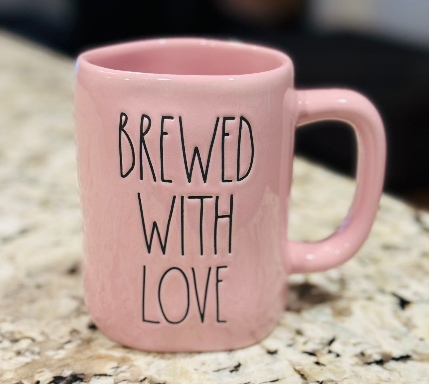 New Rae Dunn pink ceramic coffee mug BREWED WITH LOVE