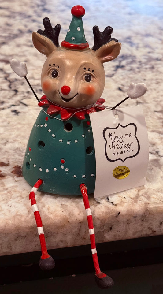 New Joanna Parker reindeer Christmas shelf sitter decor