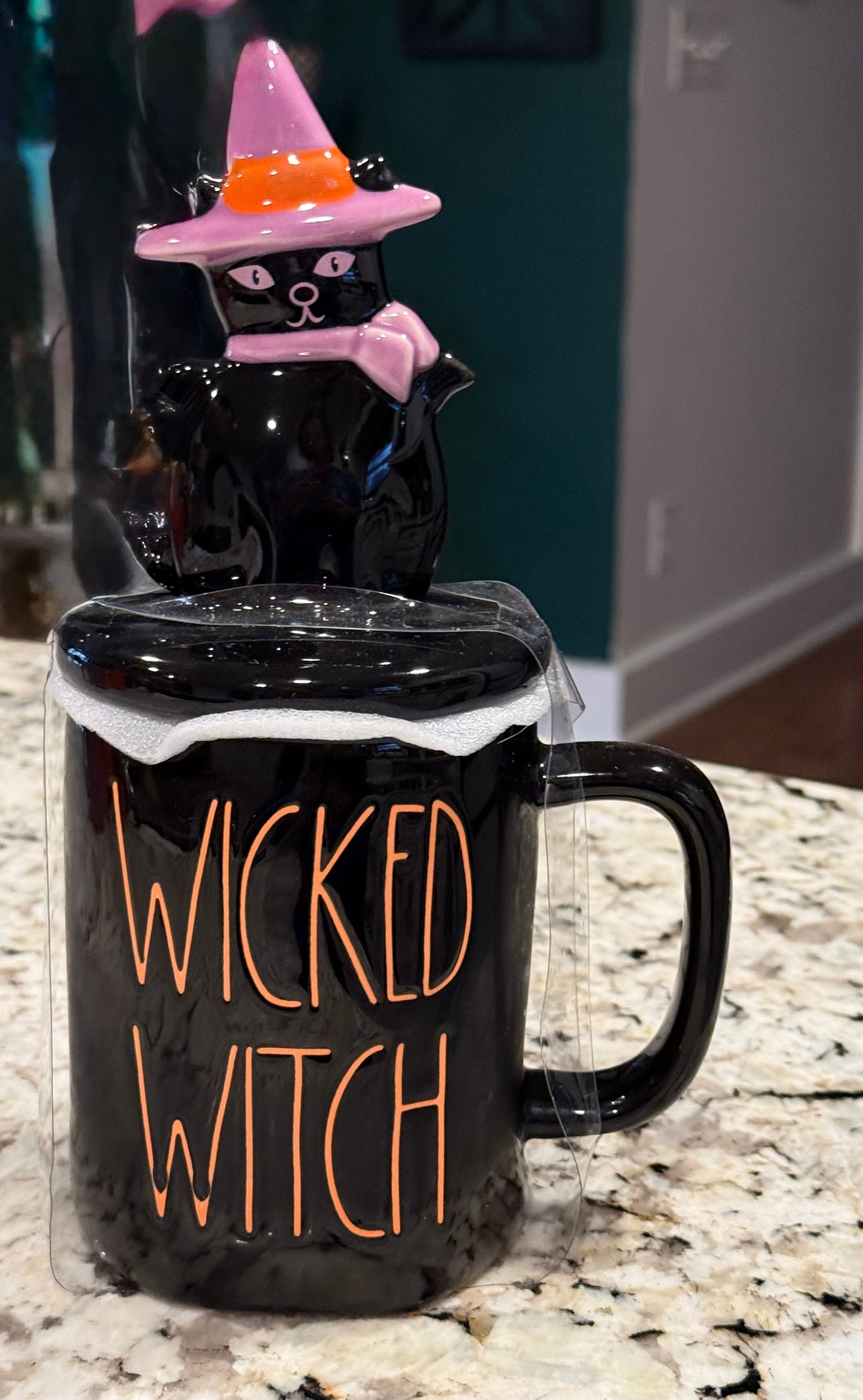 New Rae Dunn black ceramic Halloween decor topped coffee mug WICKED WITCH