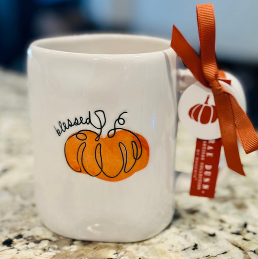 New Rae Dunn white ceramic coffee mug for fall BLESSED