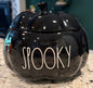 New Rae Dunn black iridescent ceramic Halloween decor SPOOKY pumpkin storage jar 7”