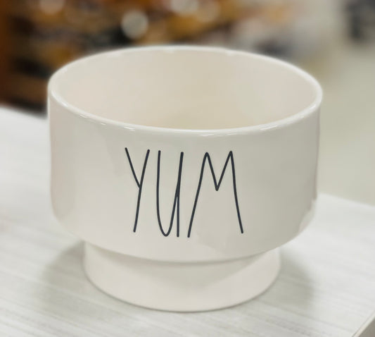 New Rae Dunn white ceramic raised dog bowl YUM 6”