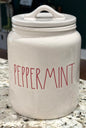 New Rae Dunn white ceramic Christmas decor canister 8” PEPPERMINT