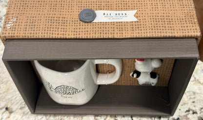 New Rae Dunn white ceramic FARM collectors coffee mug gift set, 3 animal mug charms and mug included.