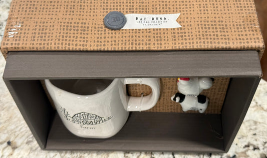 New Rae Dunn white ceramic FARM collectors coffee mug gift set, 3 animal mug charms and mug included.