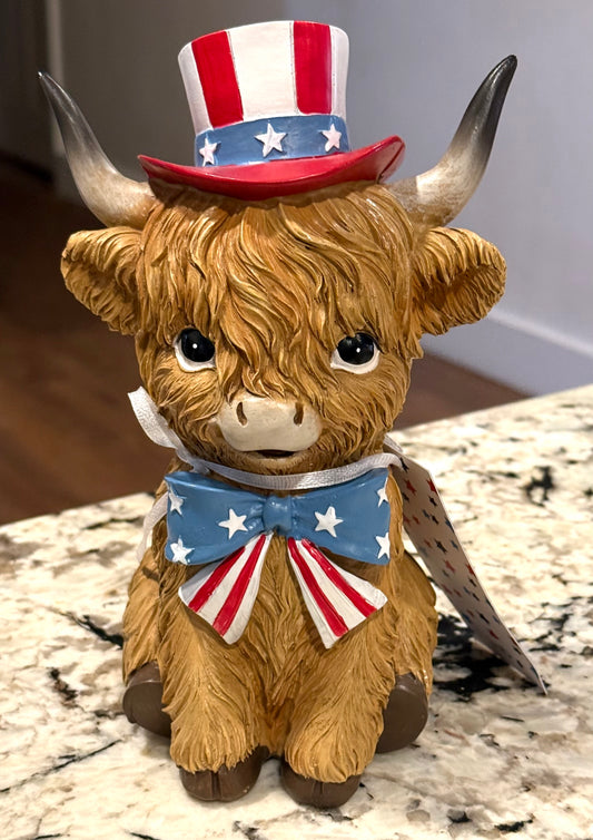 New resin USA highland cow Americana decor 7.5x5