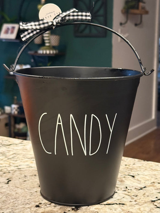 New Rae Dunn metal Halloween decor bucket CANDY