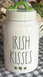 New Rae Dunn white ceramic 8” shamrock ☘️ canister St. Patrick’s Day decor IRISH KISSES