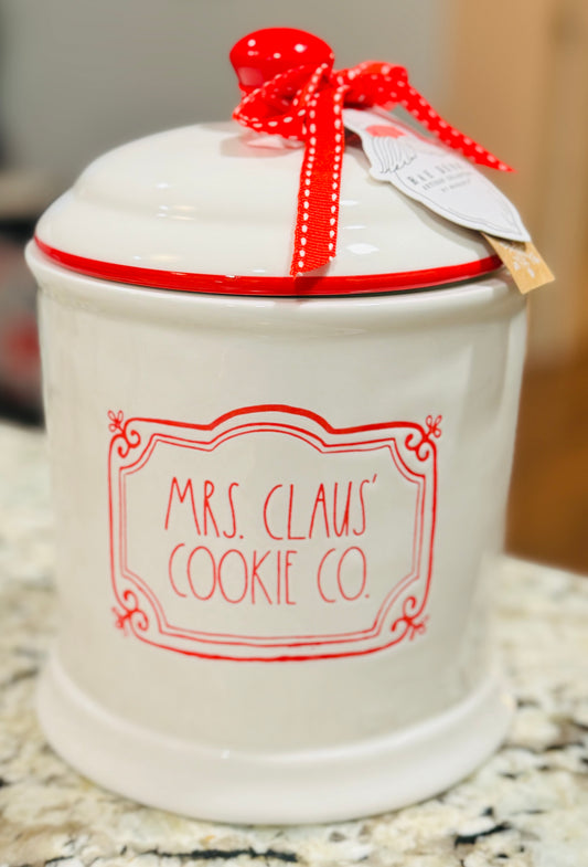 New Rae Dunn white ceramic Christmas canister MRS CLAUS’ COOKIE CO