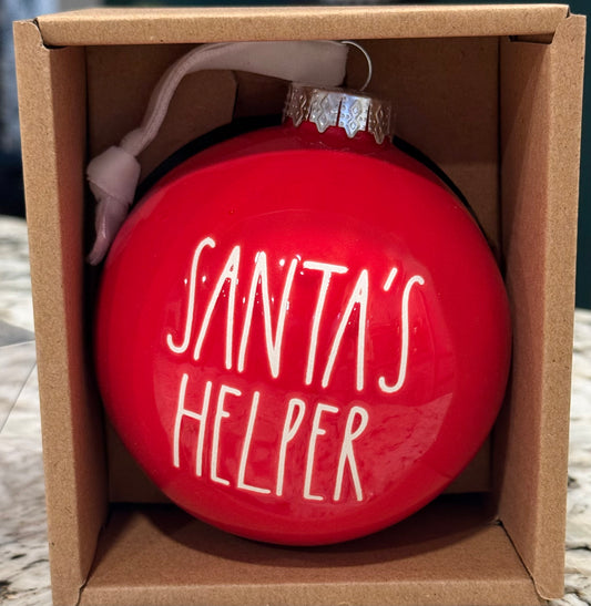 New Rae Dunn red ceramic Christmas ornament SANTA’S HELPER 5”