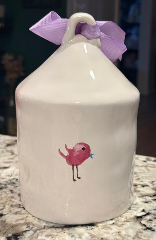 New Rae Dunn white ceramic Magenta pink Lollibird floral birdhouse
