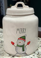 New Rae Dunn 8” white ceramic Christmas cookie jar canister MERRY