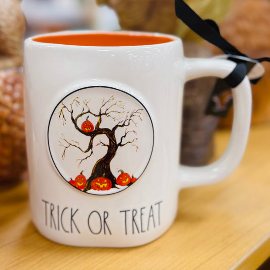 New Rae Dunn white ceramic Halloween coffee mug TRICK OR TREAT