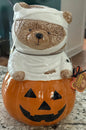 New ceramic Teddy Bear Creepy Critters sitting mummy pumpkin cookie jar canister