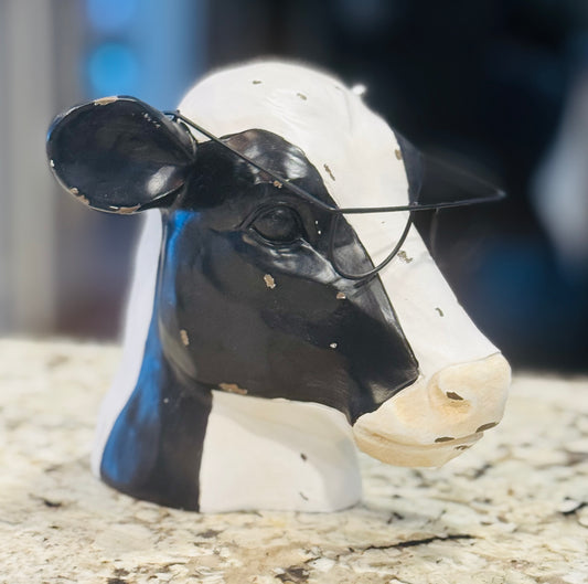 New white resin farm decor with glass-cow
