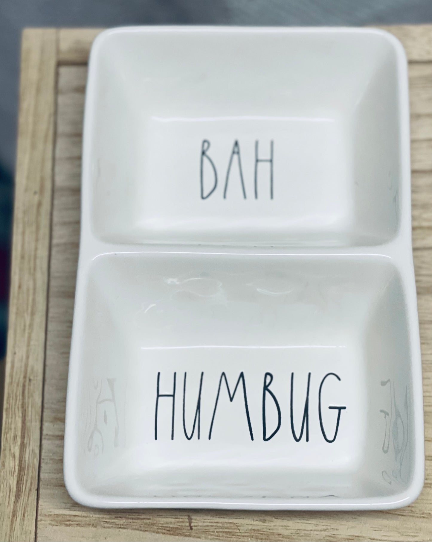 New Rae Dunn white ceramic Christmas décor snack holder BAH HUMBUG