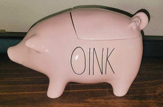 New Release light peach color Rae Dunn ceramic pig cookie jar