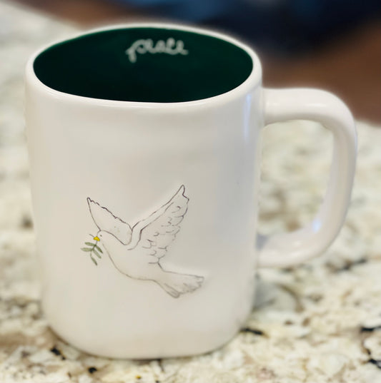 New Rae Dunn Christmas white ceramic coffee mug PEACE