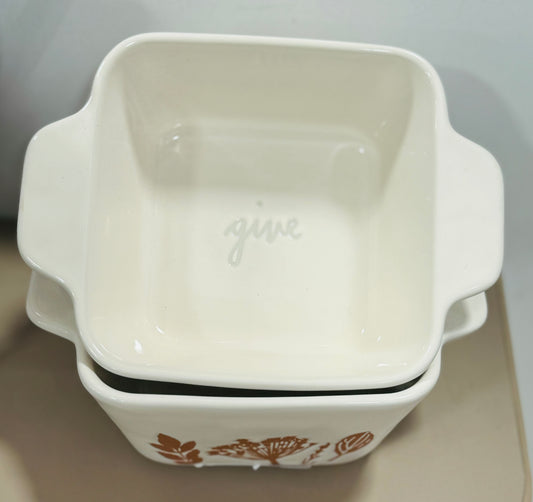 New Rae Dunn fall ceramic script GIVE floral trimmed dish