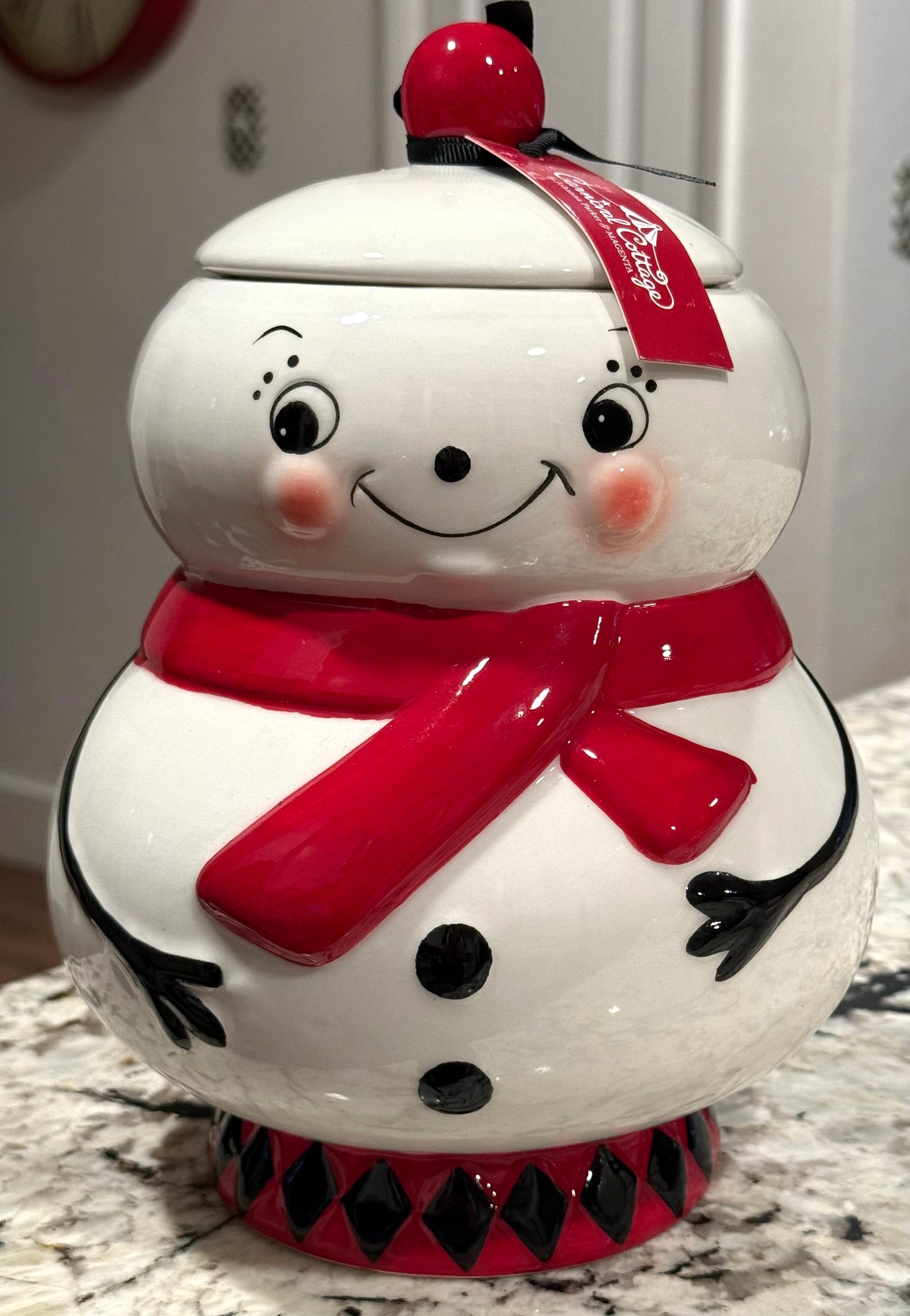 New Joanna Parker ceramic large 10” snowman Christmas cookie jar canister