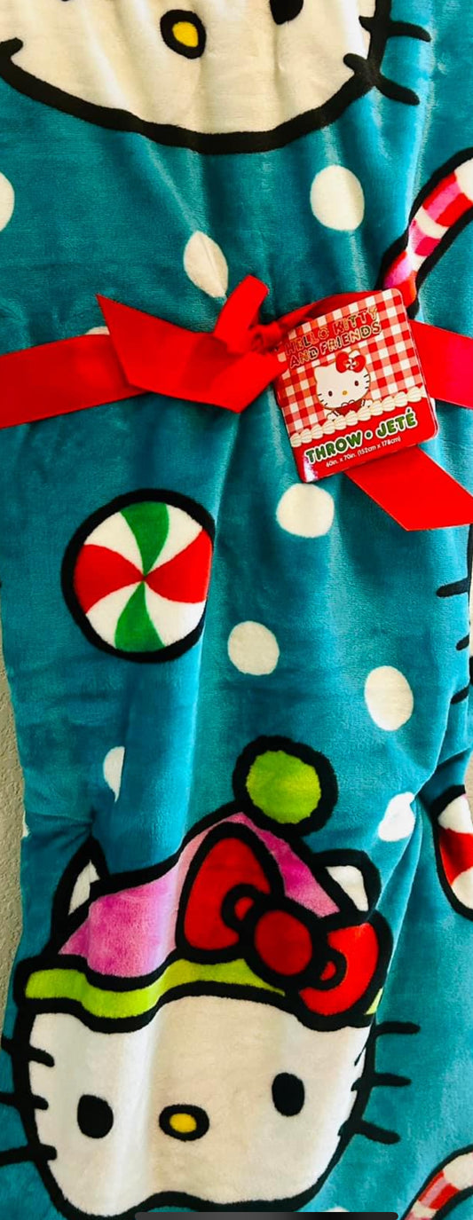 New blue Christmas Hello Kitty snow kitty throw blanket 60x70