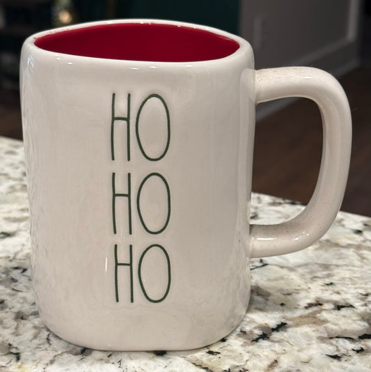 New Rae Dunn white ceramic Christmas decor coffee mug HO HO HO