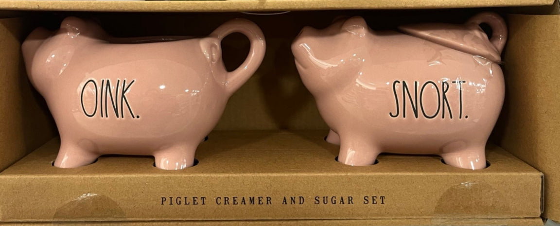 New Rae Dunn Farmline peach ceramic cream & sugar set OINK. SNORT.