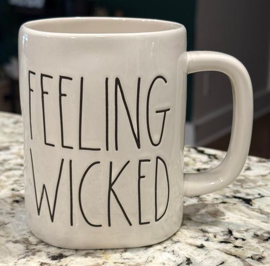 New Rae Dunn white ceramic coffee mug Halloween decor FEELING WICKED