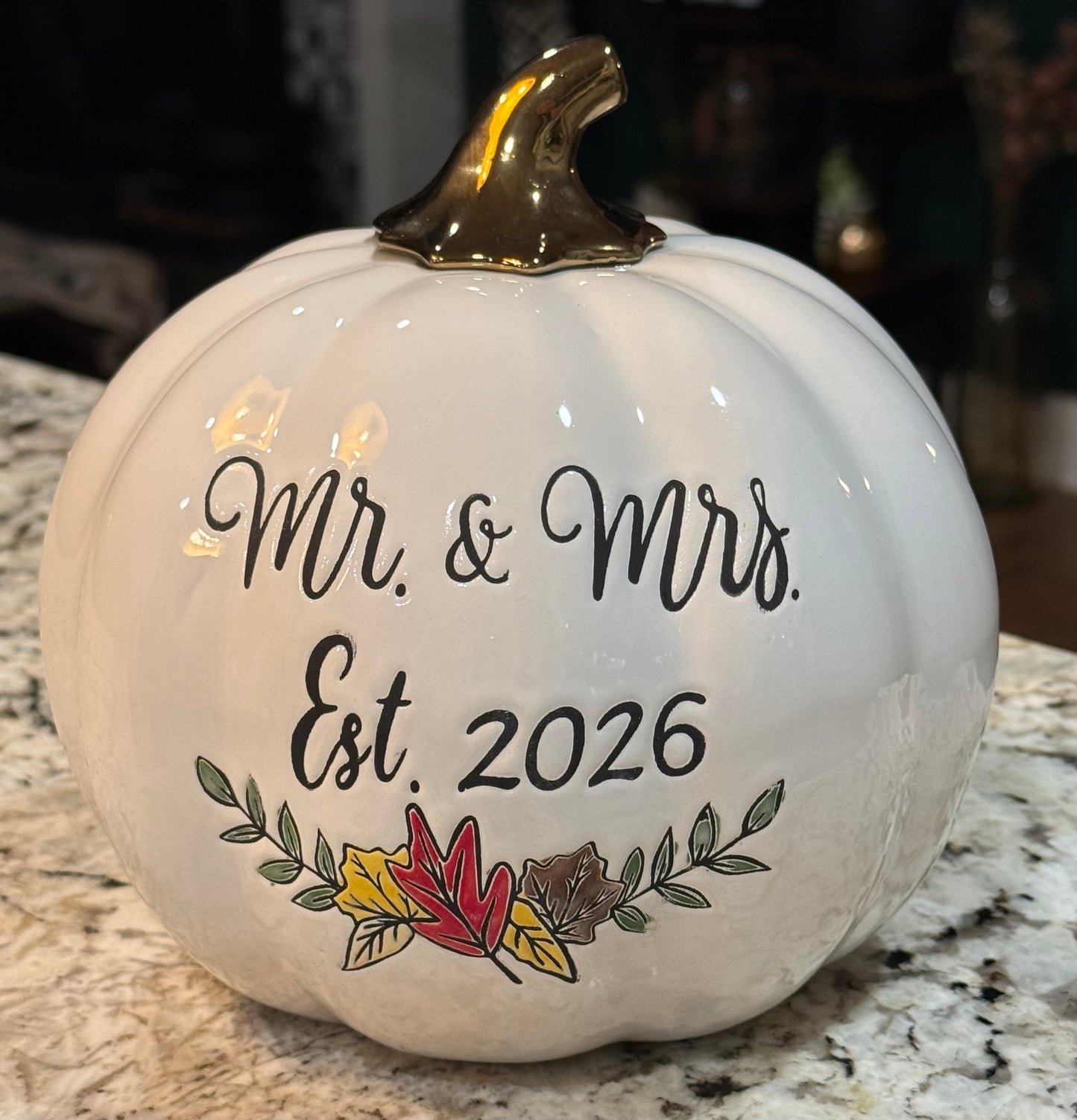 New white ceramic 8” fall pumpkin decor MR. & MRS. EST. 2026