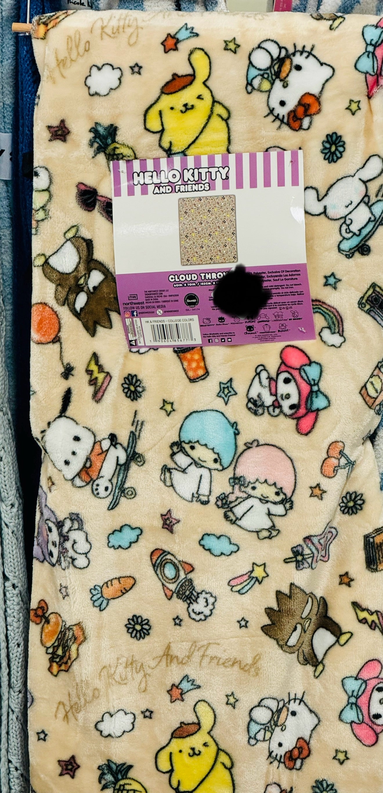 New Hello Kitty & Friends cream Cloud print throw blanket 60x70