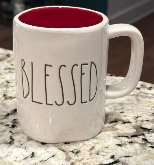 New Rae Dunn white ceramic coffee mug BLESSED
