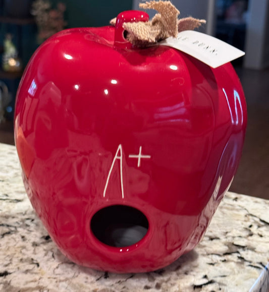 New Rae Dunn red ceramic Apple birdhouse decor A+