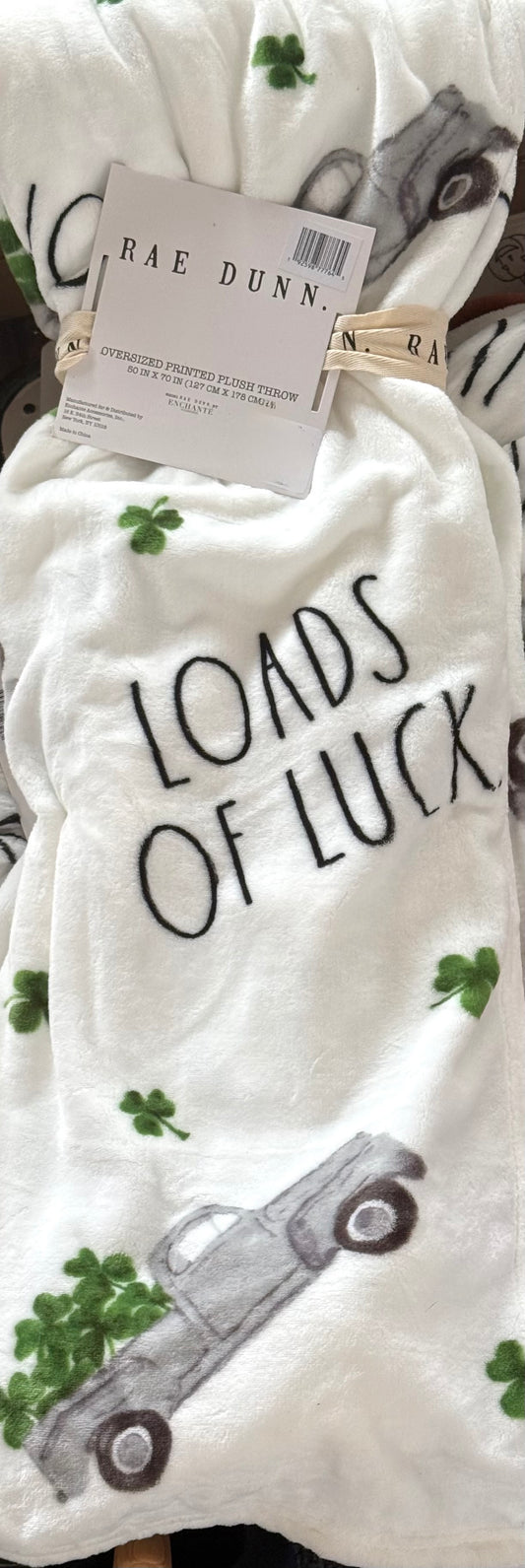 New Rae Dunn 50x70 white St. Patrick’s Day blanket LOADS OF LUCK