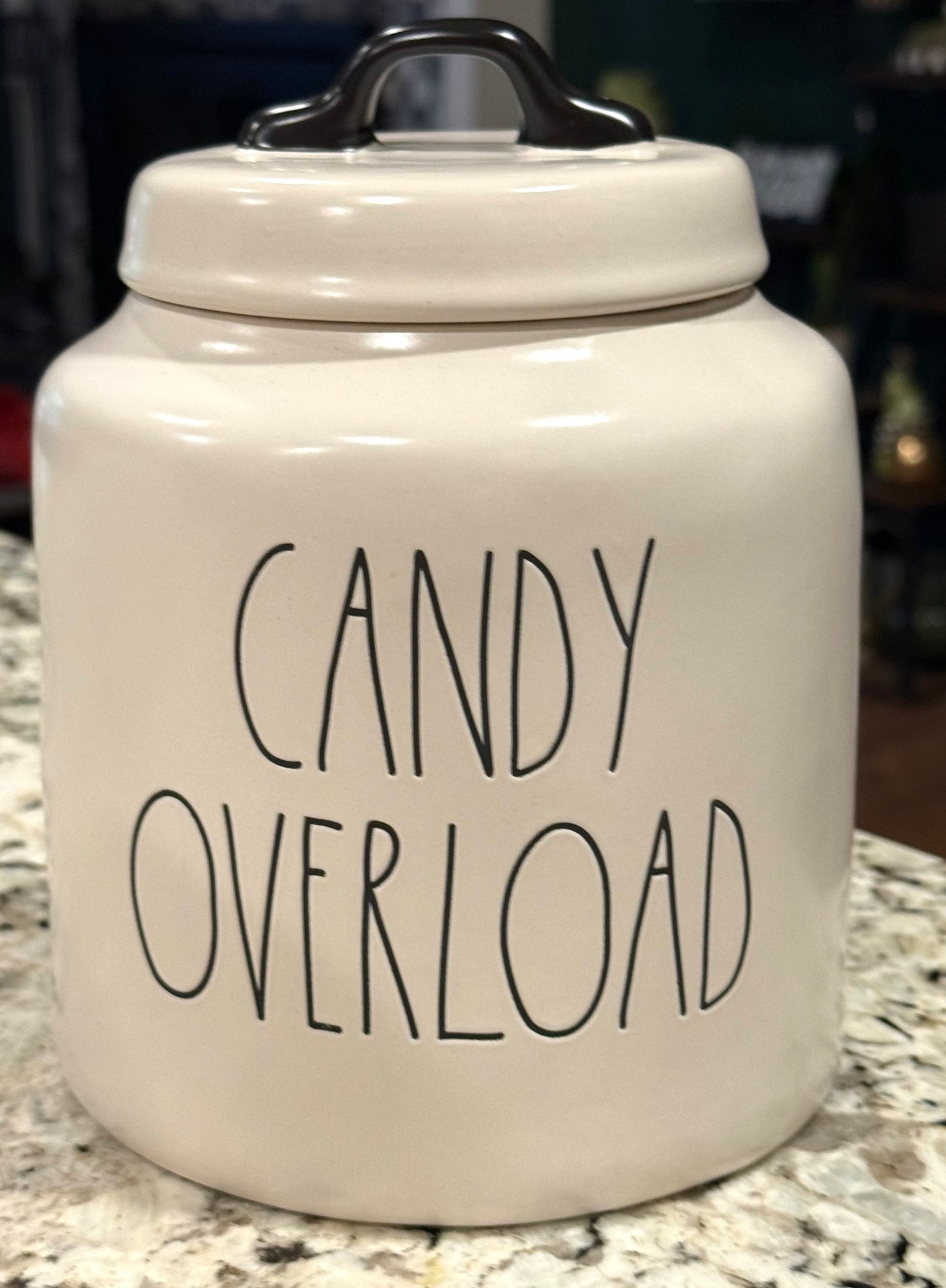 New Rae Dunn white ceramic Halloween decor canister 8” CANDY OVERLOAD