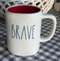 New Rae Dunn Americana white ceramic blue interior coffee mug BRAVE