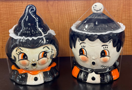 New Halloween release 26” Joanna Parker ceramic trinket bowl set Frankenstein and Bride