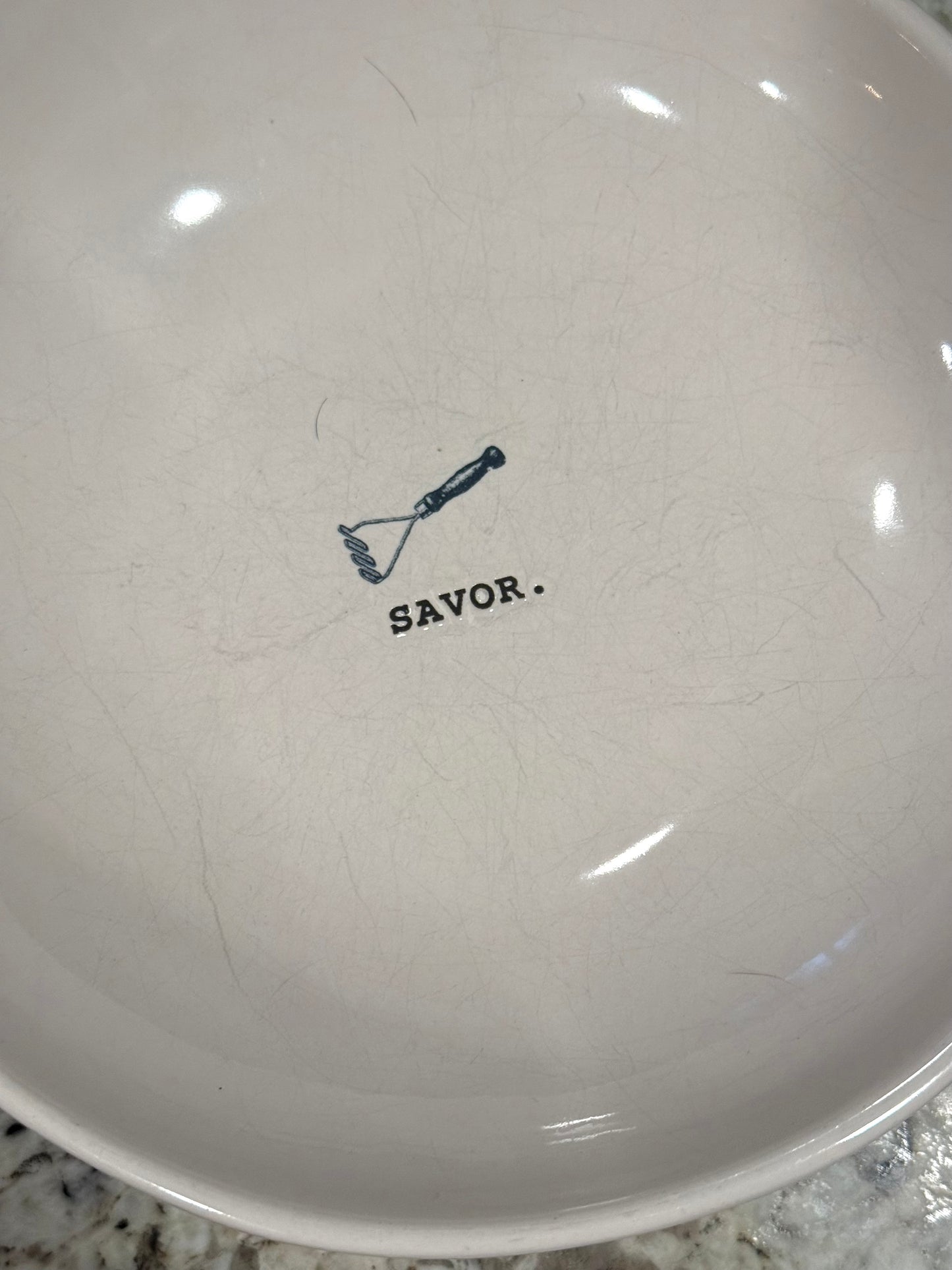 Rae Dunn white ceramic 4-piece original ICON dinner bowl set SAVOR.