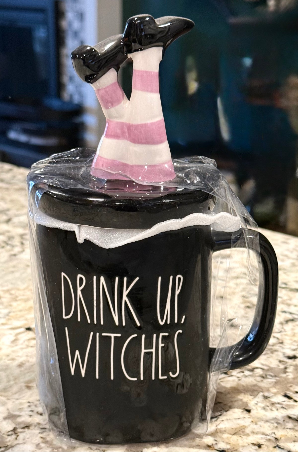 New Rae Dunn black ceramic Halloween decor topped coffee mug DRINK UP, WITCHES