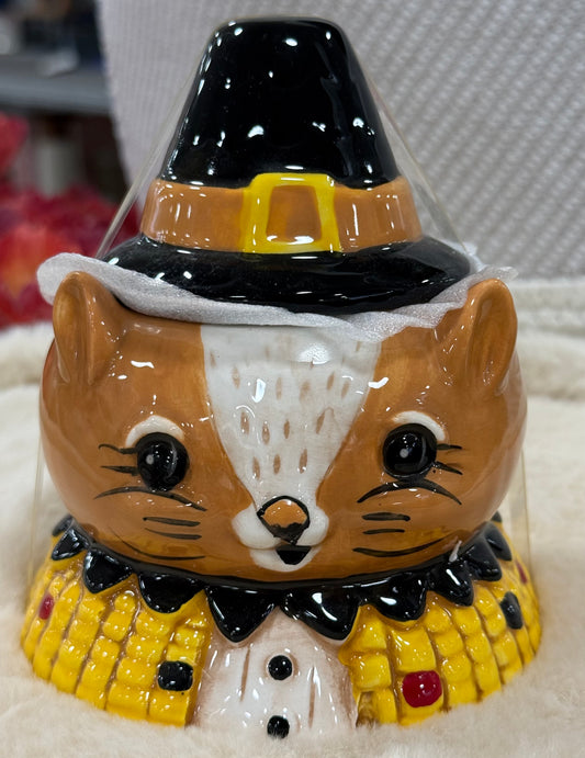 New Joanna Parker ceramic fall 5” trinket jar SQUIRREL