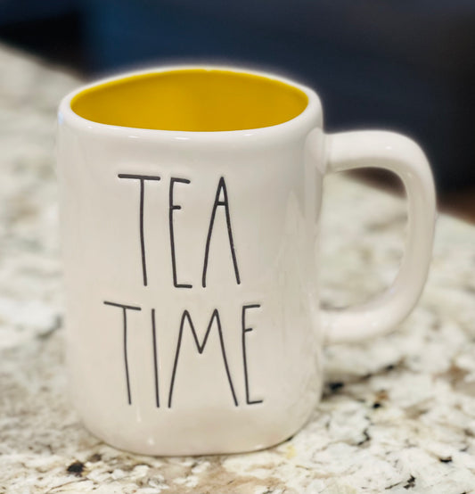 New Rae Dunn white ceramic coffee mug TEA TIME