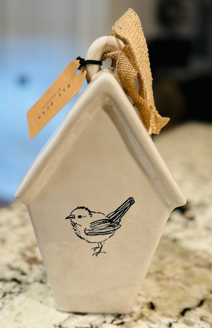 New Rae Dunn white ceramic CHIRP birdhouse decor PERCH