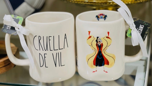 New Rae Dunn ceramic Disney Villians coffee mug CRUELLA DE VIL