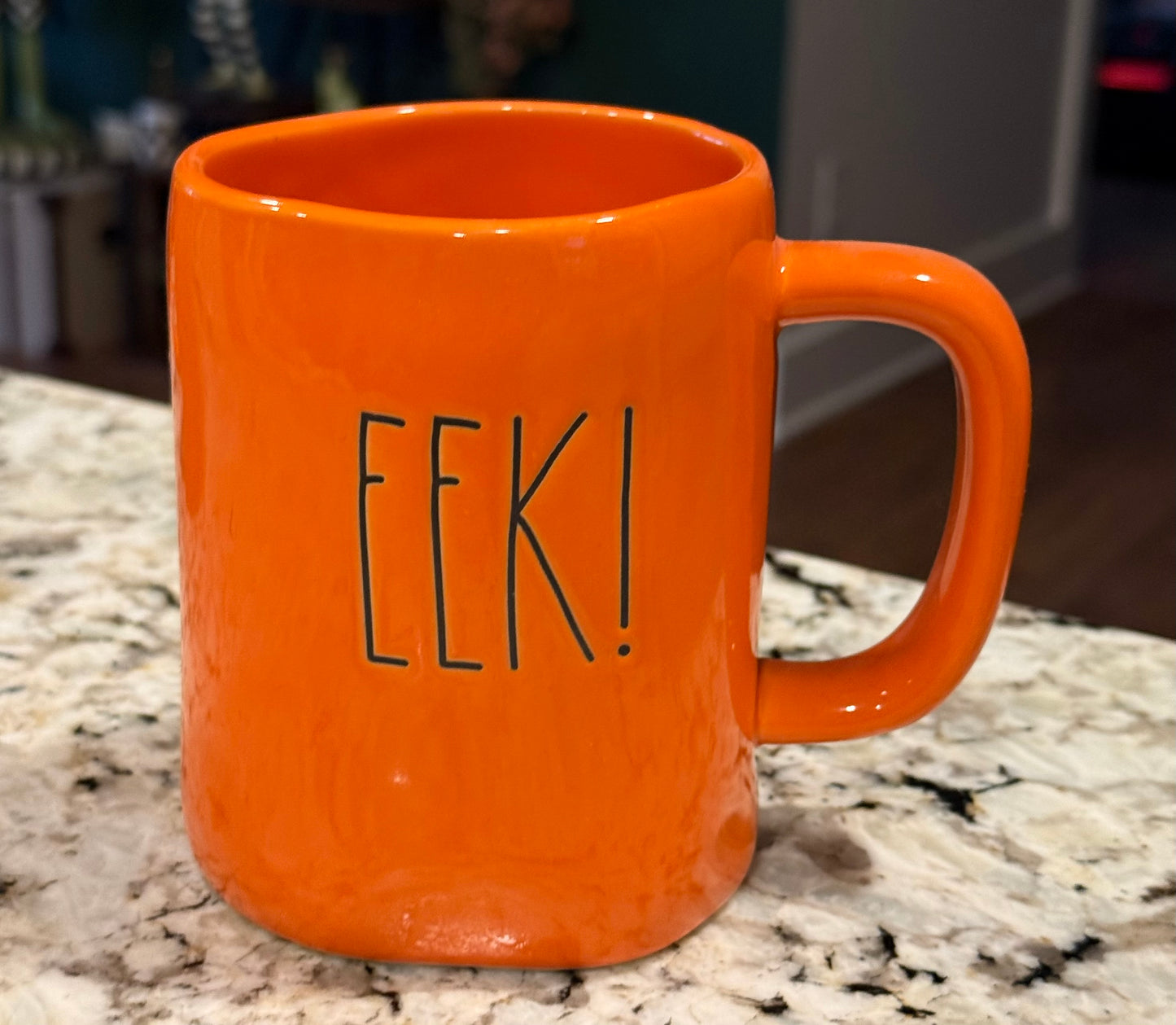 New Rae Dunn orange ceramic Halloween coffee mug EEK!