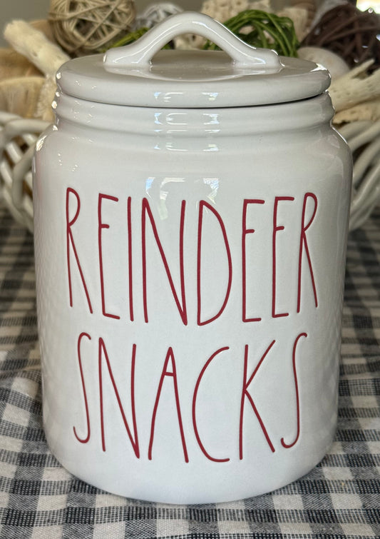 New Rae Dunn white 8” ceramic Christmas storage decor canister REINDEER SNACKS